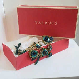 Conjunto de Joyería Talbots Collar + Pulsera Floral Verde Estrás Lentejuelas Declaración - Imagen 1 de 13