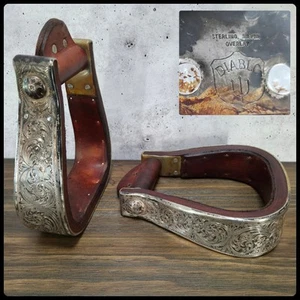 Vtg Marked Engraved Diablo Sterling Silver Western Saddle Bell Stirrups 2 inch - Picture 1 of 16