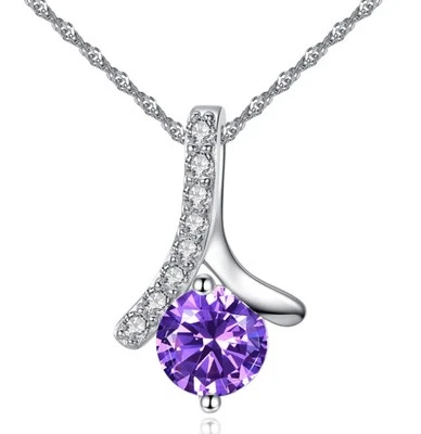 Collar Chapado en Plata Cadena Cristal Amatista Amor Púrpura Colgante RegaloS3 Foto 1 de 4