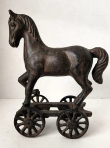 Cast Iron Horse Pull Toy On Wheels 8" Tall - Picture 1 of 6