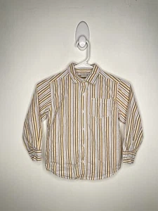 Gymboree Striped Button Up Shirt Boys Size 5 Long Serve Collared White Yellow - Picture 1 of 4
