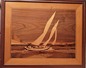 RIESIGES HUDSON RIVER INLAY BILD - SCHONER UNTER SEGELN - 28 x 35 Jeffrey Alan Nelson - Bild 1 von 16