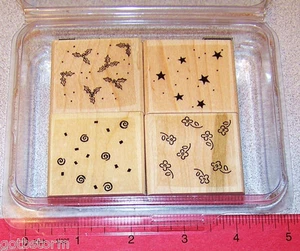 Stars Holly Leaves Flowers Circle Rubber Stamp Set Stampin Up Background Basics - Picture 1 of 2