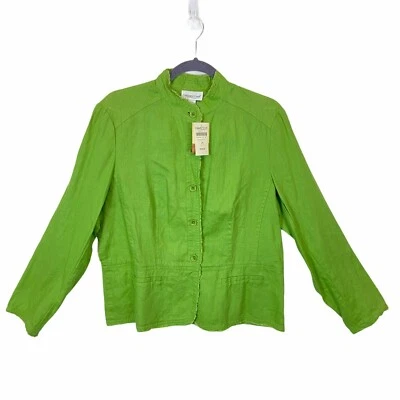 Chaqueta Coldwater Creek para mujer talla PL verde lino mangas largas cuello con bandas Foto 1 de 4