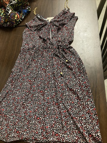 abito michael kors nero bianco rosa floreale oro catena M (C)