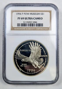 1994 P Prisoner of War Museum Commemorative Silver Dollar NGC PF69 UC Eagle POW - Picture 1 of 2