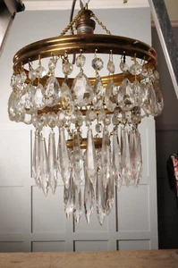 Vintage 3 Tier Icicle CHANDELIER Drops GLASS - spares repair PROJECT B - Picture 1 of 10