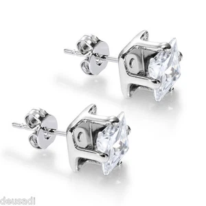 PENDIENTES PARA HOMBRE DE ORO GOLD FILE CON PIEDRA TOPACIO BLANCO CUADRADO - Imagen 1 de 2