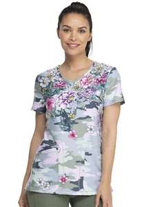 Flower Frenzy Camo Dickies Scrubs Dynamix V Neck Top DK618 FOFZ - Picture 1 of 6