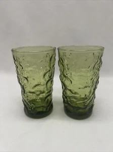 Vintage Anchor Hocking Lido Milano Tumblers Avocado Green Glasses 2 Set 3.75”T - Picture 1 of 4