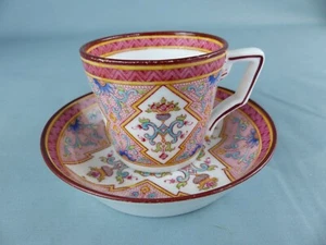 SARREGUEMINES tasse + sous-tasse à café en porcelaine décor 787 style MINTON tbé - Imagen 1 de 5