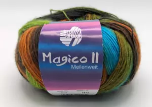 1 BALL LANA GROSSA MEILENWEIT MAGICO II SOCK YARN GREEN/RUST/TURQUOISE - Picture 1 of 3