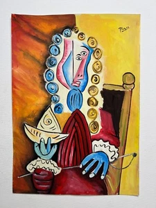 Pablo Picasso (Handmade) Drawing On Paper Signed & Stamped Mixed Media, Vtg Art - Picture 1 of 5