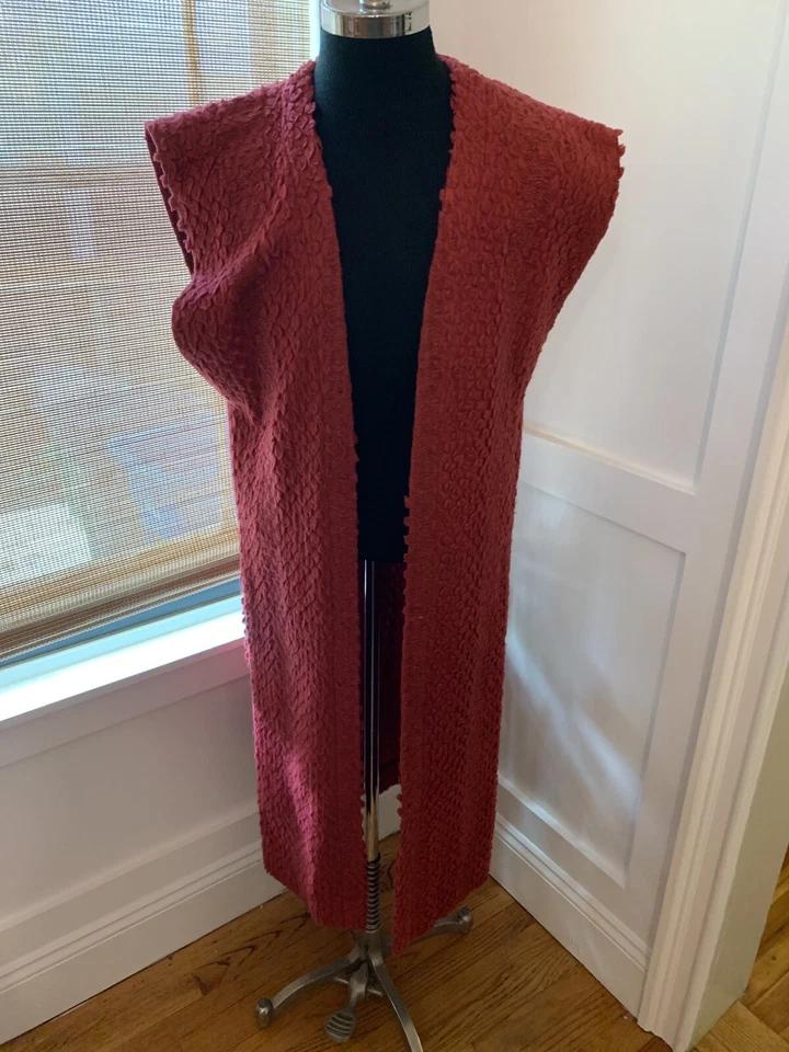 vtg 80s hippie copper Red Sz M Maxi Vest Coat Boucle Textured woven fabric - Image 1 of 4