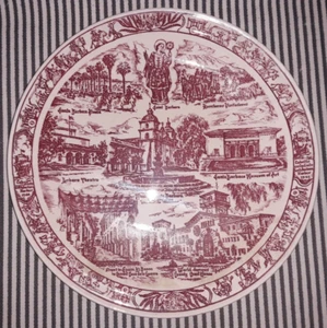 VTG 1940 RED SANTA BARBARA 1st EDITION SOUVENIR DINNER PLATE VERNON WARE MISSION - Picture 1 of 6