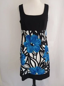 Dressbarn 8 Sleeveless Sheath Dress Black Blue Floral knee length zip scoop used - Picture 1 of 8