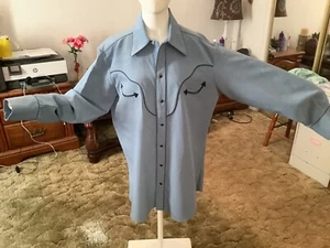 1950's H BAR C CALIFORNIA RANCHWEAR ROCKABILLY Shirt PEARL SNAP 16 1/2 - Picture 1 of 8