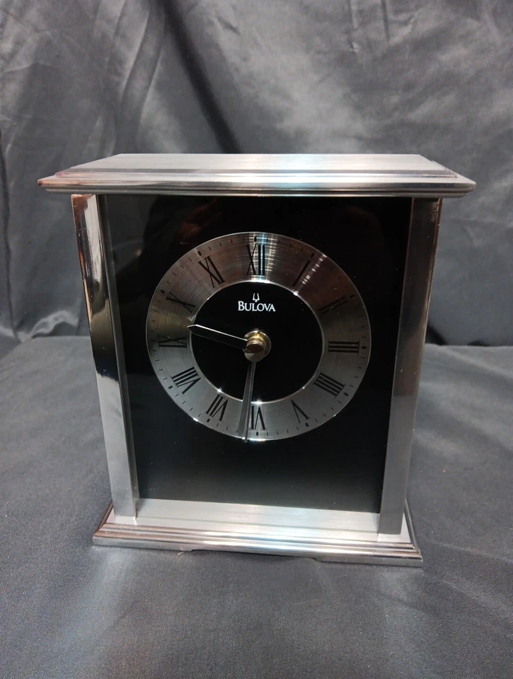 Bulova Newport Carriage Silver-Tone Roman Numerals Clock B7472 - Image 1 of 4