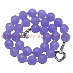 Natural Lavender Violet Jade 8/10/12/14mm Round Gemstone Beaded Necklace 14-48'' - Picture 1 of 9