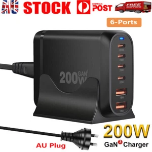 6 Port Fast GaN 200W Multi USB-C Wall Charger Quick Charging QC PD Type C USB - Picture 1 of 10