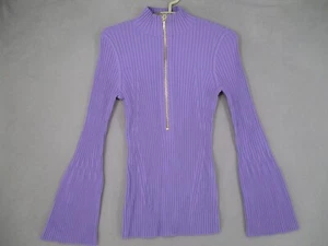 Country Road Top Womens Small Purple 1/2 Zip Long Knit Ribbed Jumper Flare Bell - Picture 1 of 17