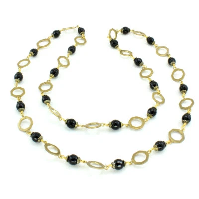 Collar Natural Negro Ónix Piedras Preciosas Facetadas Cuentas Hecho a Mano Joyería 40 gramos Foto 1 de 2