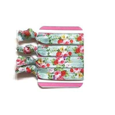Corbatas florales cinta suave bandas elásticas rosa aguamarina rosa estampado cola de caballo soportes Foto 1 de 4