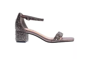 Ninety Union Lady Couture Dazzle 2 Inch Block Heel Rhinestone Sandal, Pewter, 9 - Picture 1 of 5