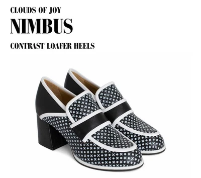 Fluevog EXCELENTE Clouds of Joy Nimbus B&W x/o mocasín de tacón en contraste - 7,5/8 Foto 1 de 4