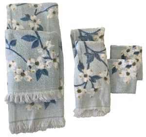 Vtg 1970s Tastemaker Stevens Floral Towels 2 Bath 2 Hand 2 Washcloth 6 pc Set - Picture 1 of 9