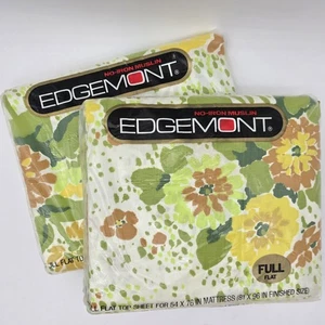 Vintage Cannon Edgemont Floral Fantasy Green Full Flat Sheet X2 - Picture 1 of 17