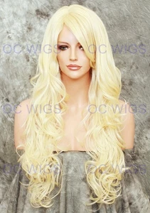 Lange geschichtete lose Locken hitzebeständige Echthaar Mischung Perücke hellblond EVAW 613 - Bild 1 von 6