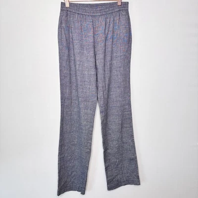 Theory 亚麻裤女式 2 码蓝色宽腿弹性腰围休闲职业 — 第 1/4 张图片