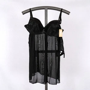 Cosmo Style Cosmopolitan Sheer Black Babydoll + Thong Set LARGE Lace Lingerie  - Picture 1 of 4