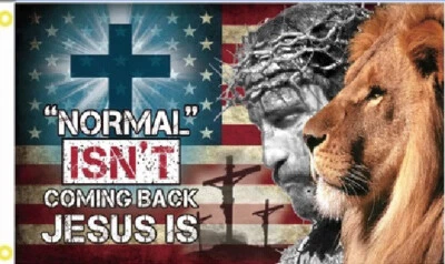 3X5 NORMAL ISN'T COMING BACK JESUS CHRIST IS CHRISTIAN CROSS LION FLAG BANNER - Image 1 of 3