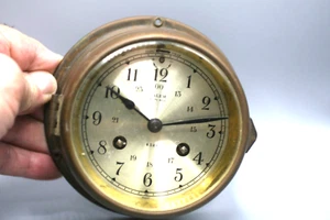 Vintage Brass Salem Ships Bell Clock 8 Day  GERMANY 4" Dial Key  M1 - Picture 1 of 10