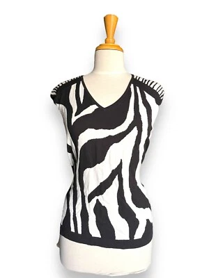 LAFAYETTE 148 Sleeveless Knit Top/Shell Black/White Zebra Pattern Size M - Image 1 of 4