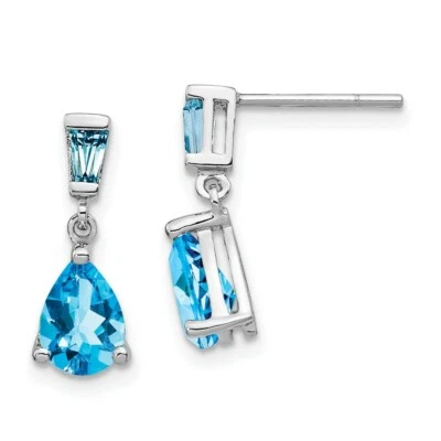 14k White Gold Blue Topaz Dangle Post Earrings - Изображение 1 из 3