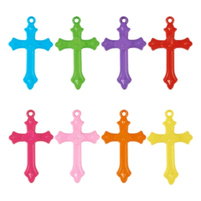 100pcs Mixed Color Acrylic Cross Pendants Kids Craft Dangle Charms Findings 36mm - image 1 of 4