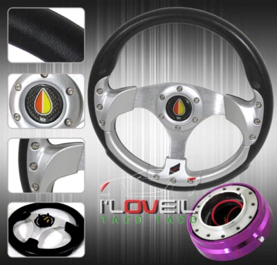 320mm Slight Concave Jdm Steering Wheel W/ Purple 1.5" Slim Quick Release & Horn - Изображение 1 из 3
