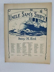 "Uncle Sam's Ships" by Daisy M. Erd (List of Ships) Vintage Sheet Music  - Imagen 1 de 3