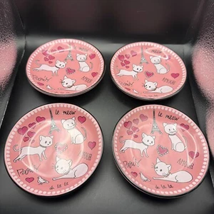 Set 4 piatti da dessert gatto Whisker City rosa Parigi ceramica 5,25" pollici - Foto 1 di 4
