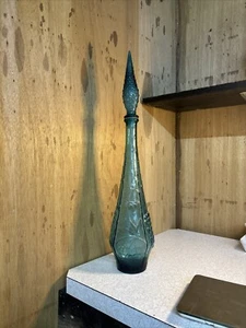 Vintage Italian Empoli Blue Fruit Grapes Cherry Bubble Genie Bottle 22” - Picture 1 of 5