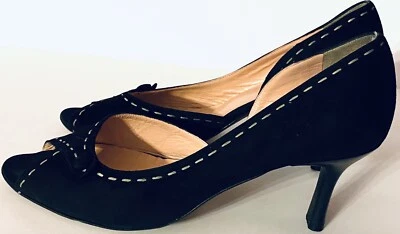 AMALFI NORDSTROM BLACK SUEDE CUT OUT PEEP TOE SZ 9.5B KITTEN HEEL GUC! - Image 1 of 4