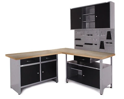 Ondis24 Werkstattset Ecklösung Werkbank Metall Werkzeugschrank Lochwand Haken - Bild 1 von 4