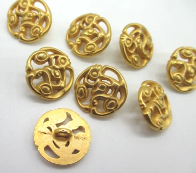 15/16"  Gold Tone Pierced Swirling Flowers Design Metal  Buttons - 8 pieces - Image 1 of 4
