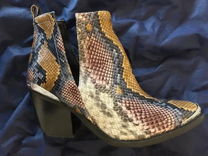 JEFFREY CAMPBELL 7.5 Cromwell Rainbow Snake Print Leather Western Cowgirl Boots - Picture 1 of 6