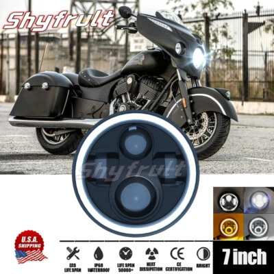 For Indian Chieftain Dark Horse Motorcycle 7" LED Headlight DRL Hi/Lo O Ring Foto 1 de 4