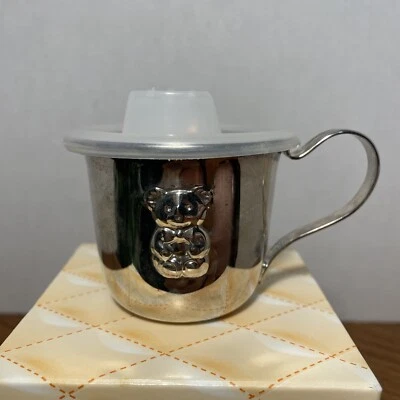 Oso de peluche vintage plateado con pajarita taza para sorber. Sin marca Foto 1 de 4