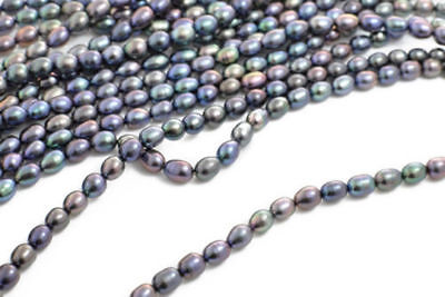 14.5 Inches Natural 7-8mm Black Freshwater Rice-shaped Pearl Loose Beads • 4.99€